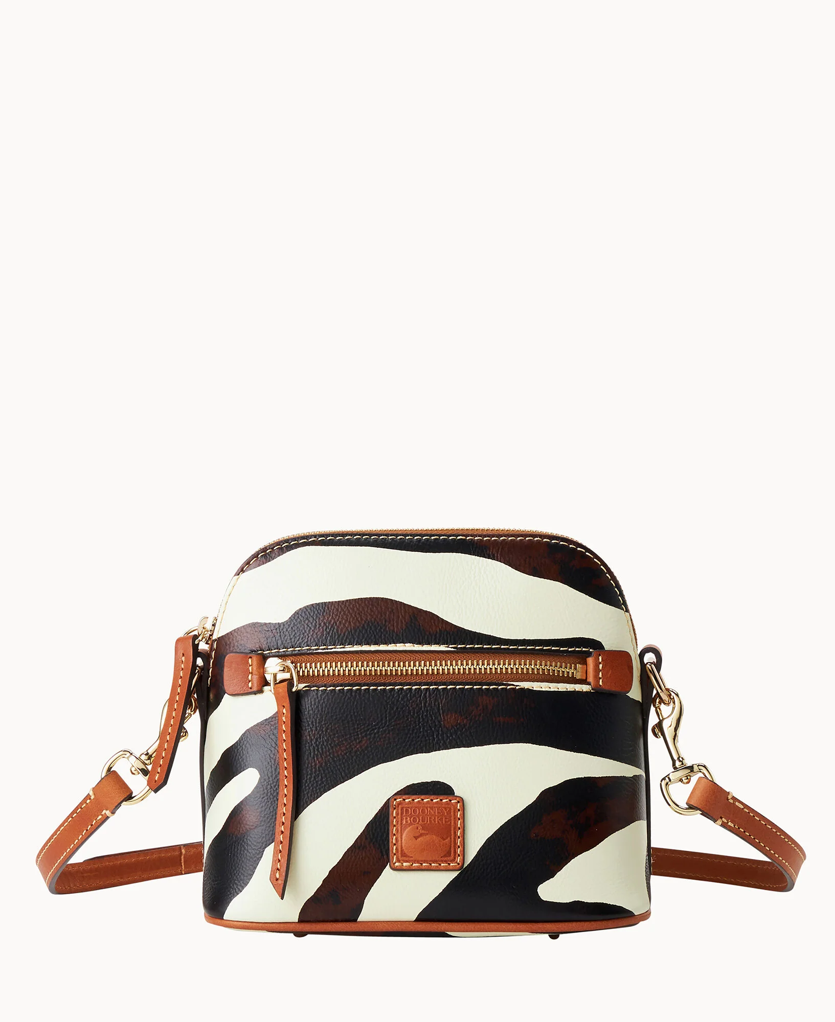 Zebra Leather Domed Crossbody